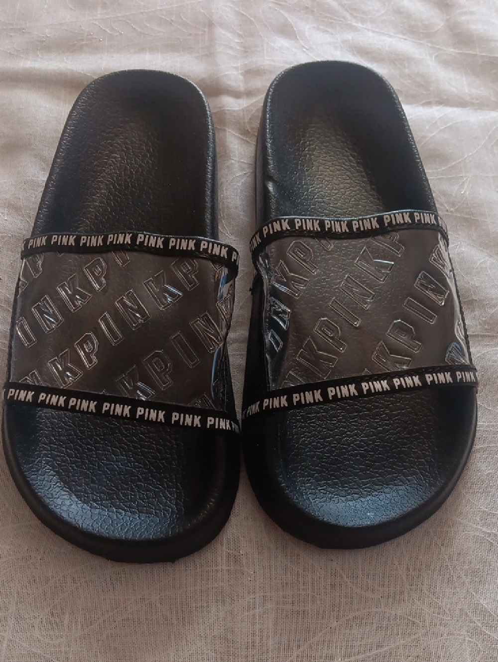 PINK Victoria's Secret Black Logo Slide Sandals